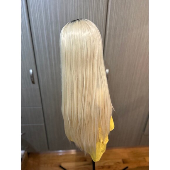 PREMIUM PLATINUM BLONDE 613 SILKY BONE STRAIGHT LACEFRONT WIG 28”NATURAL LOOKING main image 4